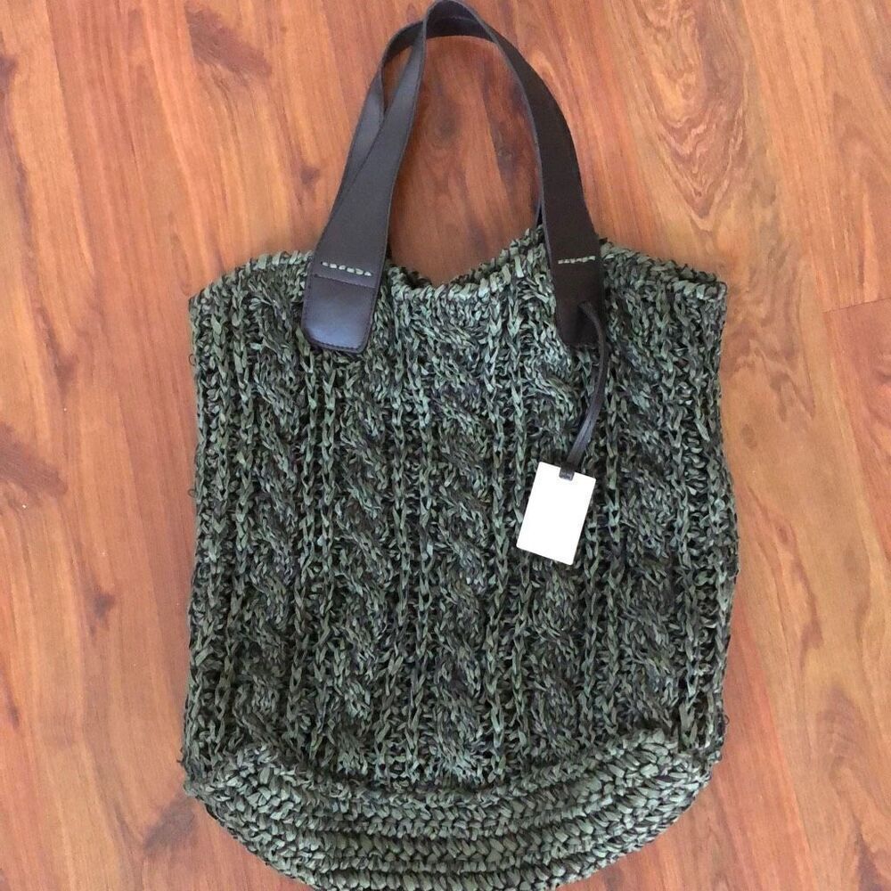 Furla Green and brown raffia handbag tote